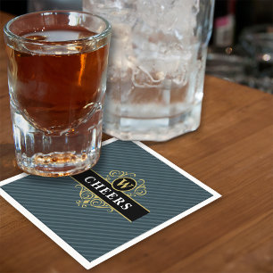 Serviette En Papier Élégant Motif à rayures gris noir