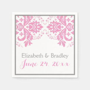 Serviette En Papier Elégant motif damassé rose, gris mariage