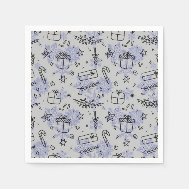 Serviette En Papier Élégant Motif de griffes de Noël bleu (Devant)