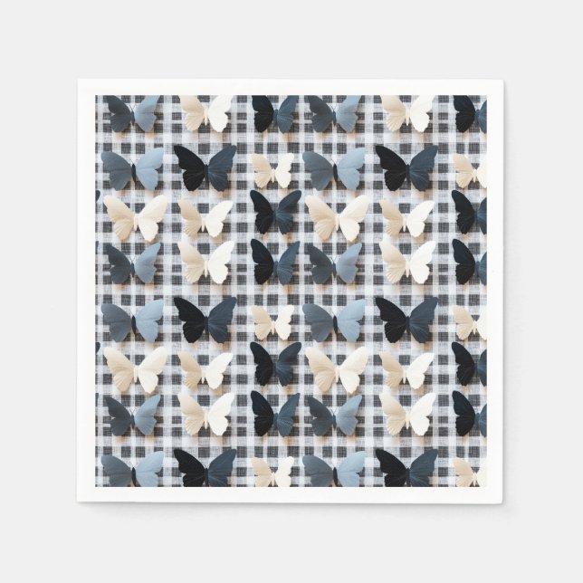 Serviette En Papier Élégant Motif de grille papillon (Devant)