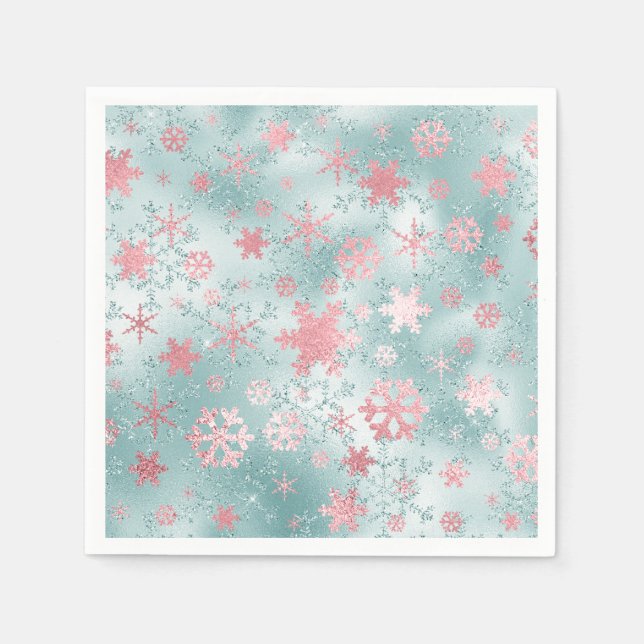 Serviette En Papier Élégant Motif de Noël bleu rose (Devant)
