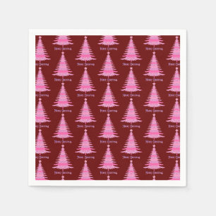 Serviette En Papier Élégant Motif de Noël rose rouge