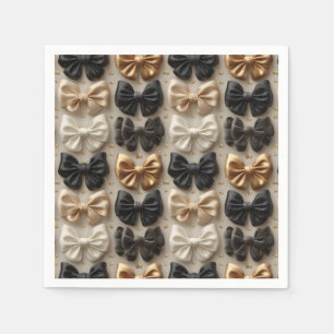 Serviette En Papier Élégant motif de ruban en satin noir, or et blanc
