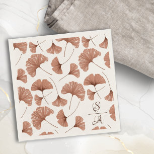 Serviette En Papier Élégant Motif de Terracotta Ginkgo Mariage Monogra