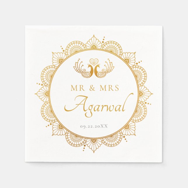 Serviette En Papier Élégant Motif d'or Mariage indien (Devant)
