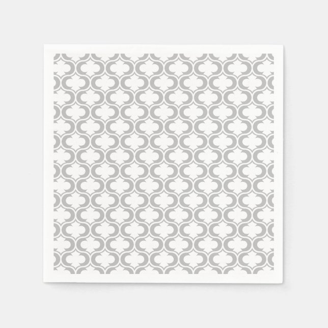 Serviette En Papier Élégant Motif en treillis blanc gris clair (Devant)