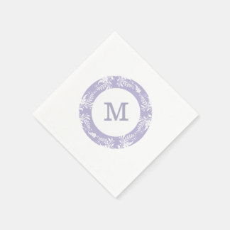 Serviette En Papier Élégant Motif Feuille Lavender Monogramme