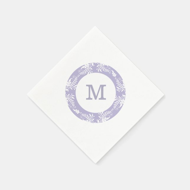 Serviette En Papier Élégant Motif Feuille Lavender Monogramme (Coin)