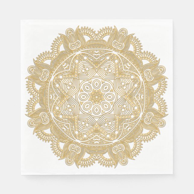 Serviette En Papier Élégant Motif Fleur Mandala Gold Chic Faux (Devant)