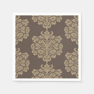 Serviette En Papier Elégant motif floral chic or damassé
