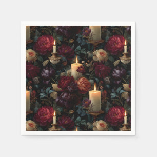 Serviette En Papier Élégant motif floral foncé avec bougies