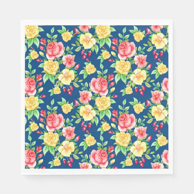 Serviette En Papier Élégant motif floral rose jaune rouge (Devant)