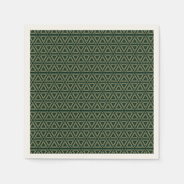 Serviette En Papier Élégant motif géométrique vert pin foncé doré (Devant)