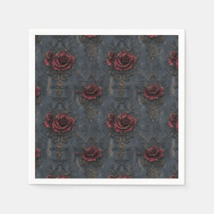 Serviette En Papier Élégant Motif gothique Vintage avec Roses rouges