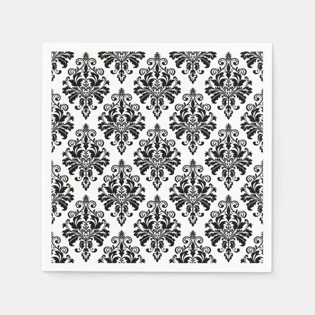 Serviette En Papier Élégant motif noir et blanc Damas (Devant)