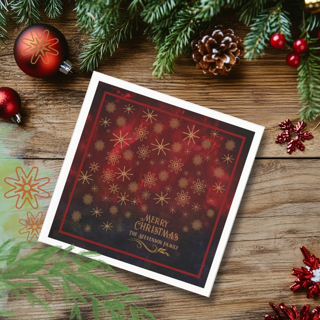 Serviette En Papier Élégant Motif RED OR Joyeux Noël (Elegant Pattern RED GOLD Merry Christmas Napkins)