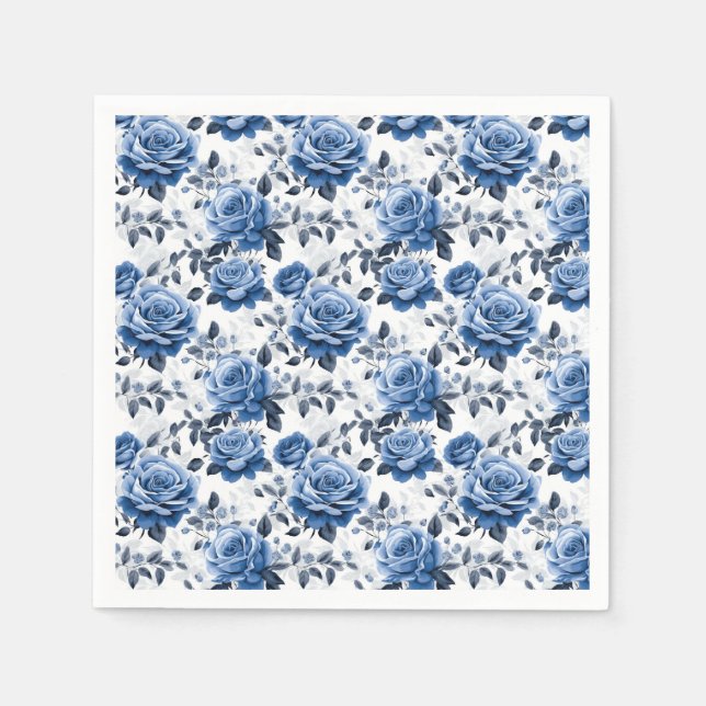 Serviette En Papier Élégant motif rose bleu (Devant)