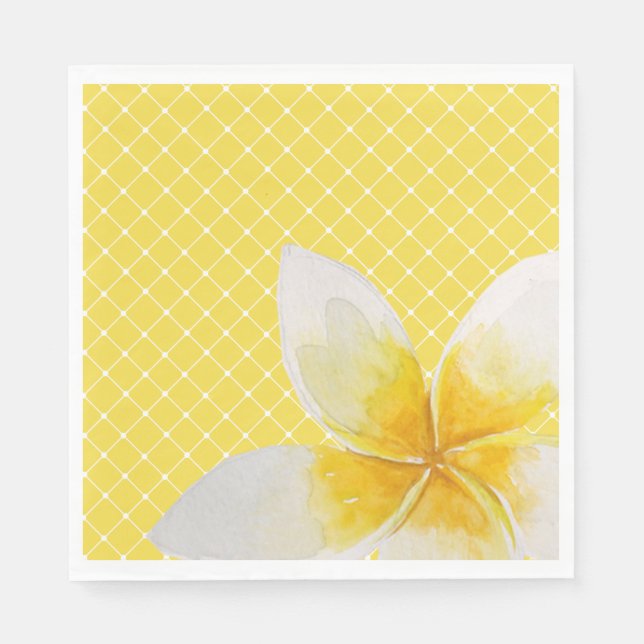 Serviette En Papier Élégant Motif Tropical Flower & Trellis | Jaune (Devant)