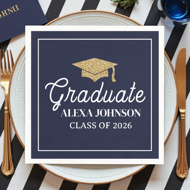 Serviette En Papier Elegant Navy Blue Class Of 2026 Graduation (Créateur téléchargé)
