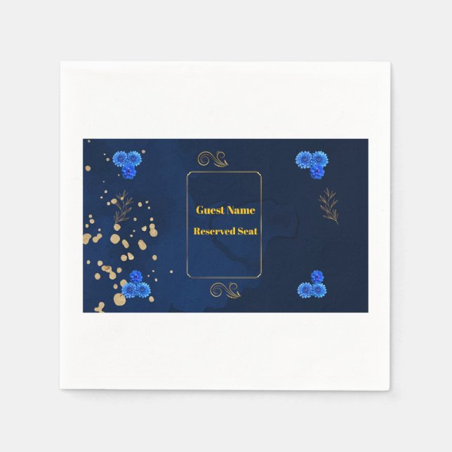 Serviette En Papier Elegant Navy Blue Floral Name Card Template (Devant)