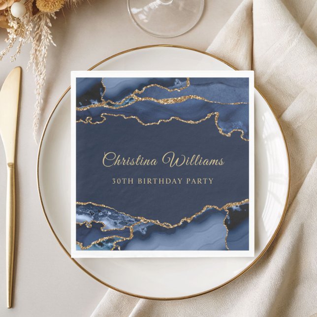 Serviette En Papier Elegant Navy Blue & Gold Birthday Party Decoration (Navy Blue and Gold Birthday Party Napkin)