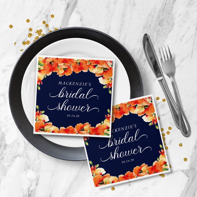 Serviette En Papier Élégant Navy Blue Golden Poppy Baby Shower (Elegant Navy Blue Golden Poppy Bridal Shower Napkins)