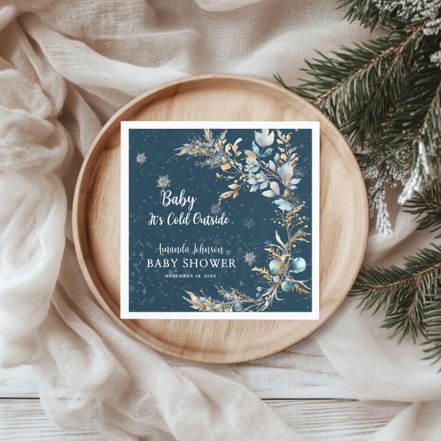 Serviette En Papier Elegant Navy Gold Baby Its Cold Outside Shower (Créateur téléchargé)