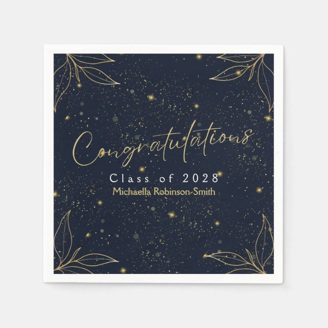 Serviette En Papier Elegant Navy Gold Félicitations Graduation Party (Devant)