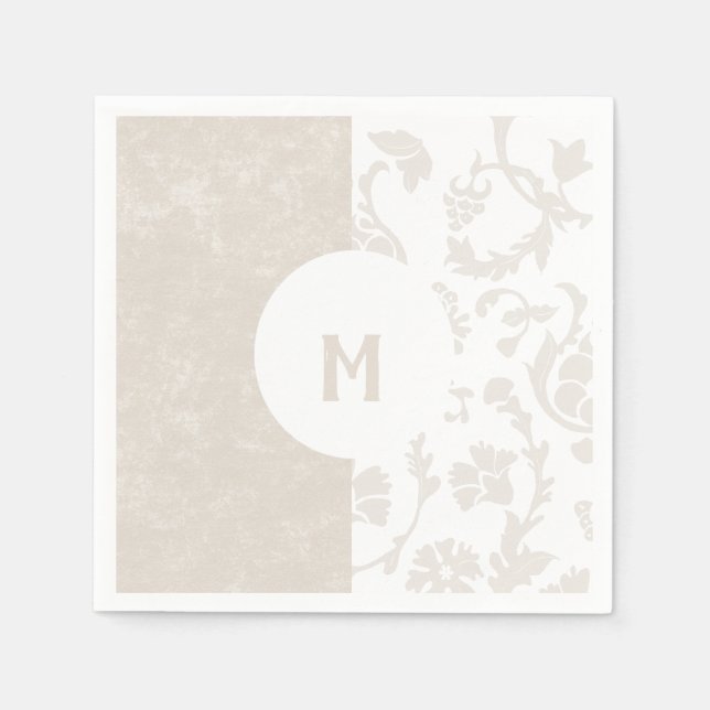 Serviette En Papier Élégant Neutre Floral Damask Monogram Party (Devant)