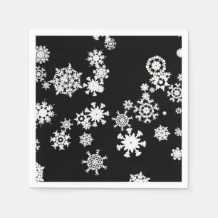 Serviette En Papier Élégant Noël des flocons de neige noirs