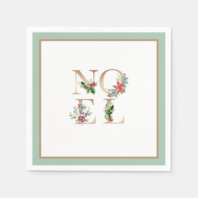 Serviette En Papier Élégant Noël Gold Noel Vert Berries Vert (Devant)