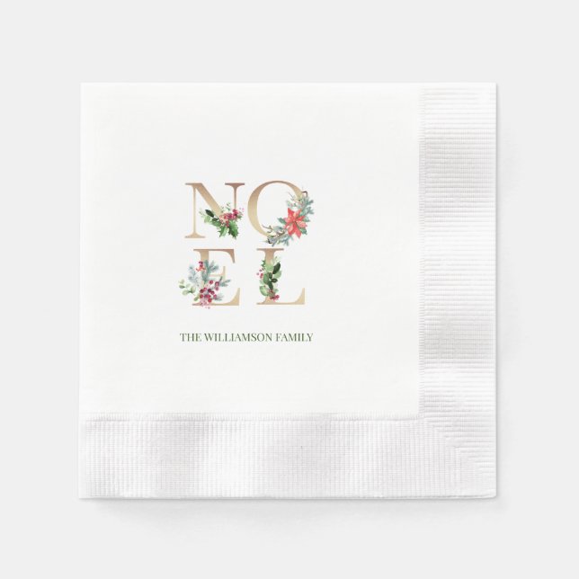Serviette En Papier Élégant Noël Or Noel Vert Floral (Devant)