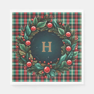 Serviette En Papier Élégant Noël rouge et vert plaid
