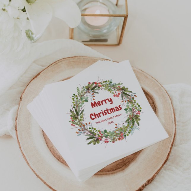 Serviette En Papier Élégant Noël Wreath personnalisable (Créateur téléchargé)