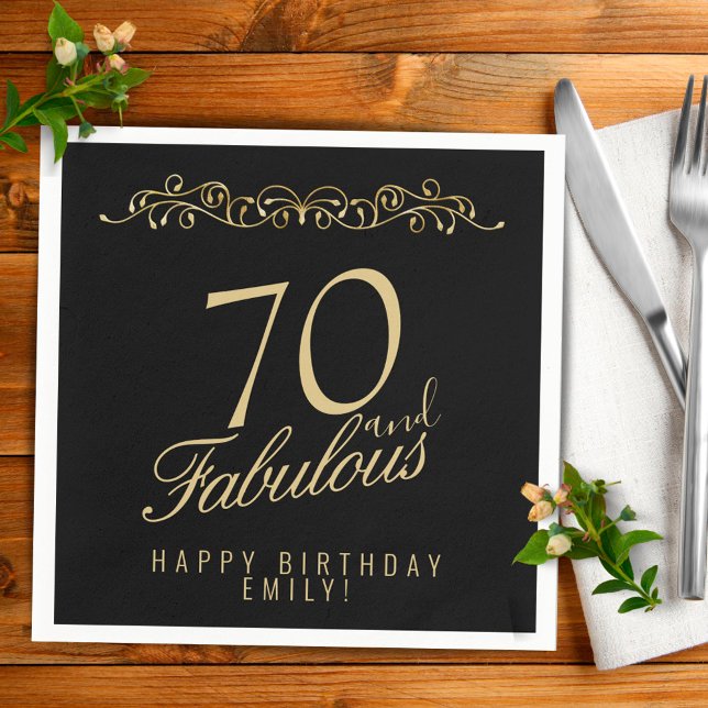Serviette En Papier Elégant noir 70 et fabuleux 70e anniversaire (Créateur téléchargé)