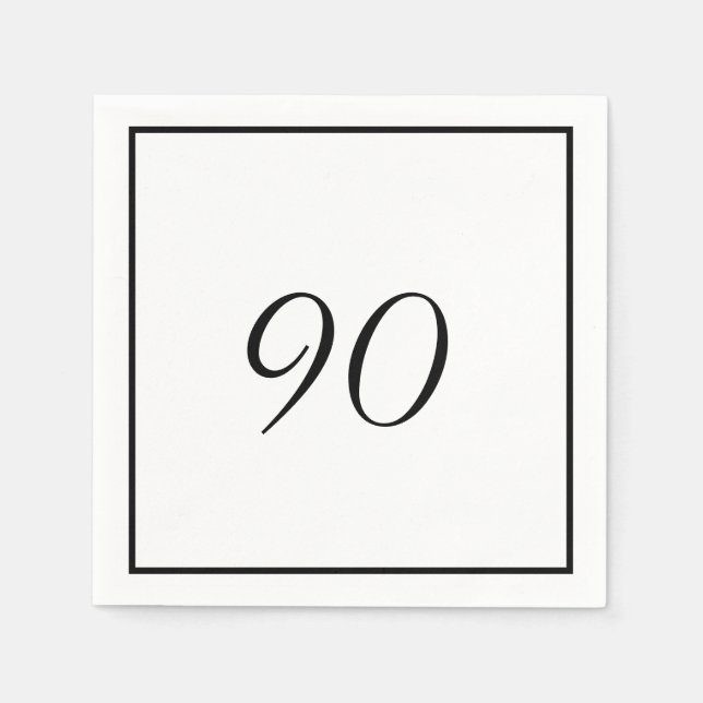 Serviette En Papier Elégant noir blanc 90e anniversaire (Devant)