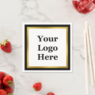 Serviette En Papier Élégant noir, blanc et or Votre logo ici