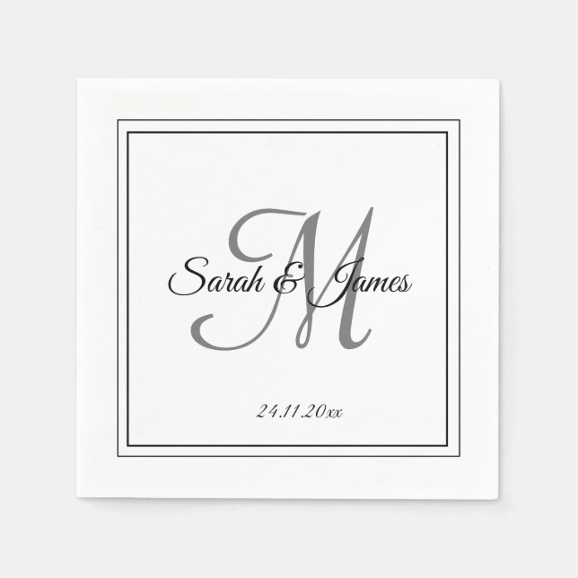 Serviette En Papier Élégant noir blanc Monogramme papier Mariage Napki (Devant)