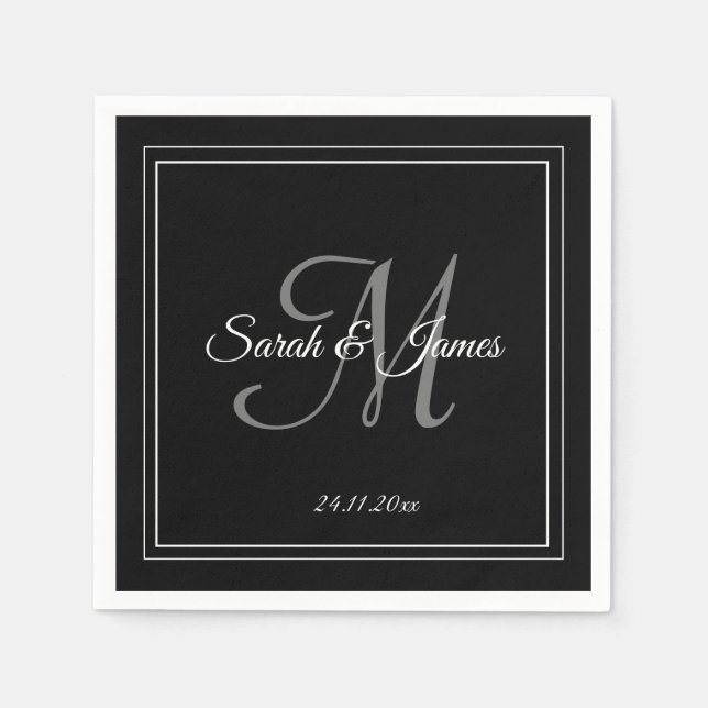 Serviette En Papier Élégant noir blanc Monogramme papier Mariage Napki (Devant)