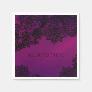 Serviette En Papier Élégant noir dentelle rose et violet Party