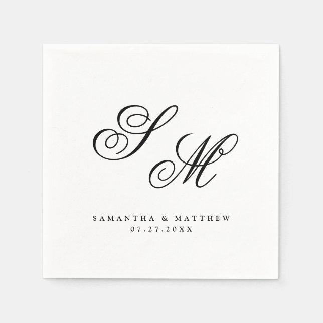 Serviette En Papier Élégant Noir Initiales Monogramme Mariage officiel (Devant)