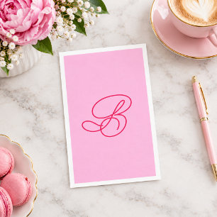 Serviette En Papier Élégant Nom en écriture manuscrite Monogramme Rose