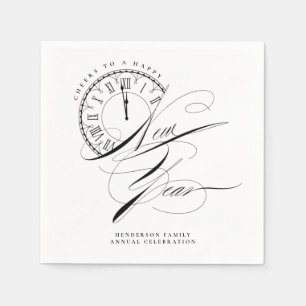 Serviette En Papier Élégant Nouvel An noir et blanc