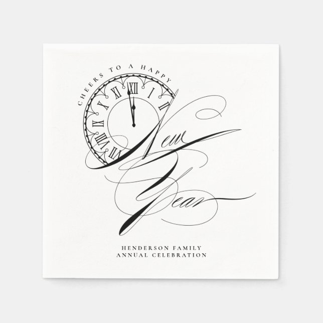 Serviette En Papier Élégant Nouvel An noir et blanc (Devant)