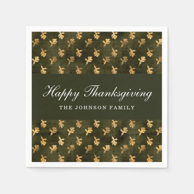 Serviette En Papier Elegant Oak Leaves Green Thanksgiving (Devant)