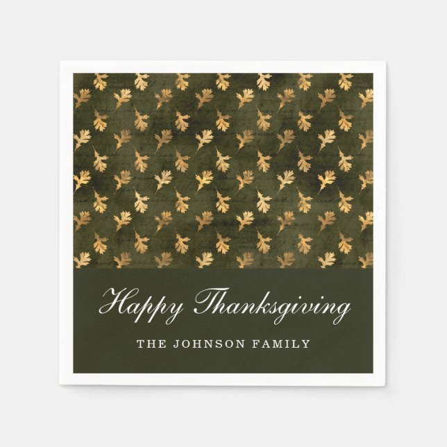 Serviette En Papier Elegant Oak Leaves Green Thanksgiving (Devant)
