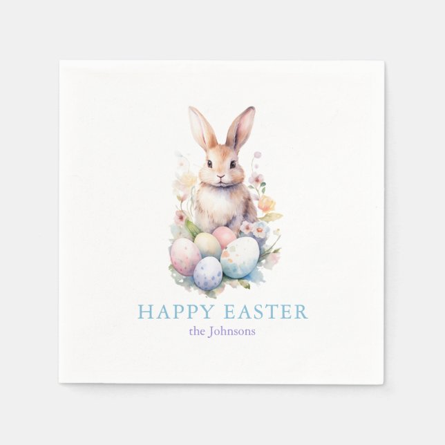 Serviette En Papier Elégant Oeufs aquarelle Floral Pâques BRUNCH (Devant)