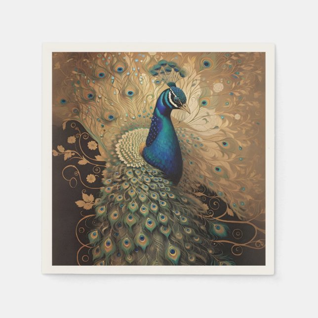 Serviette En Papier Elégant oiseau de paon doré (Devant)