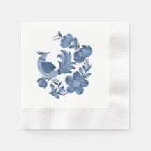 Élégant oiseau et floral d'art populaire bleu