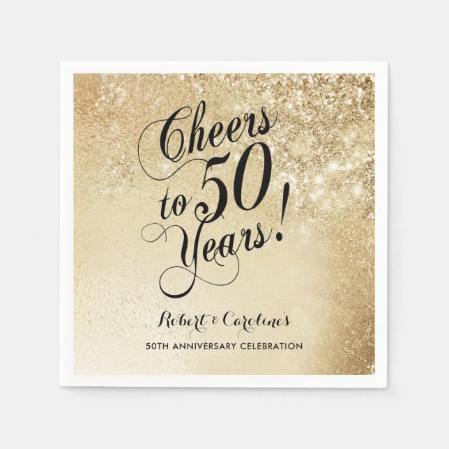Serviette En Papier Élégant Or 50e Anniversaire (Devant)